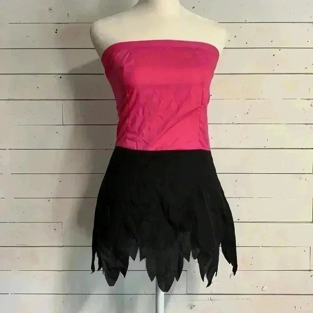 Vintage Cave Woman Costume Dress Flintstones Halloween Strapless Jagged Hem 80s